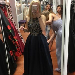 Navy Blue PROM dress with gold detailing